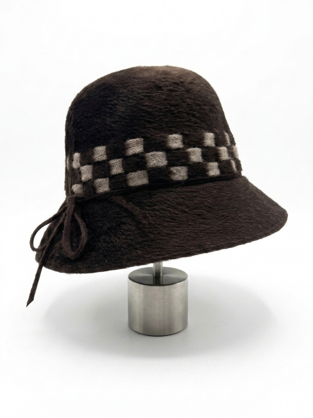 J.Elizabeth Dark Brown Cloche sealskin Hat with Checkerband Accent